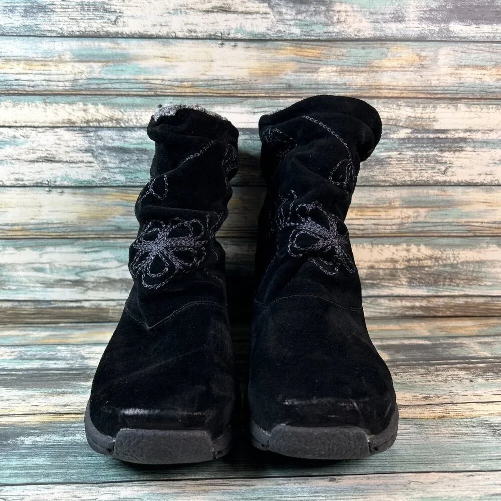 Klogs Footwear Boots Womens 8.5M Black Suede Slouch Pull On Wedge Faux Shearling